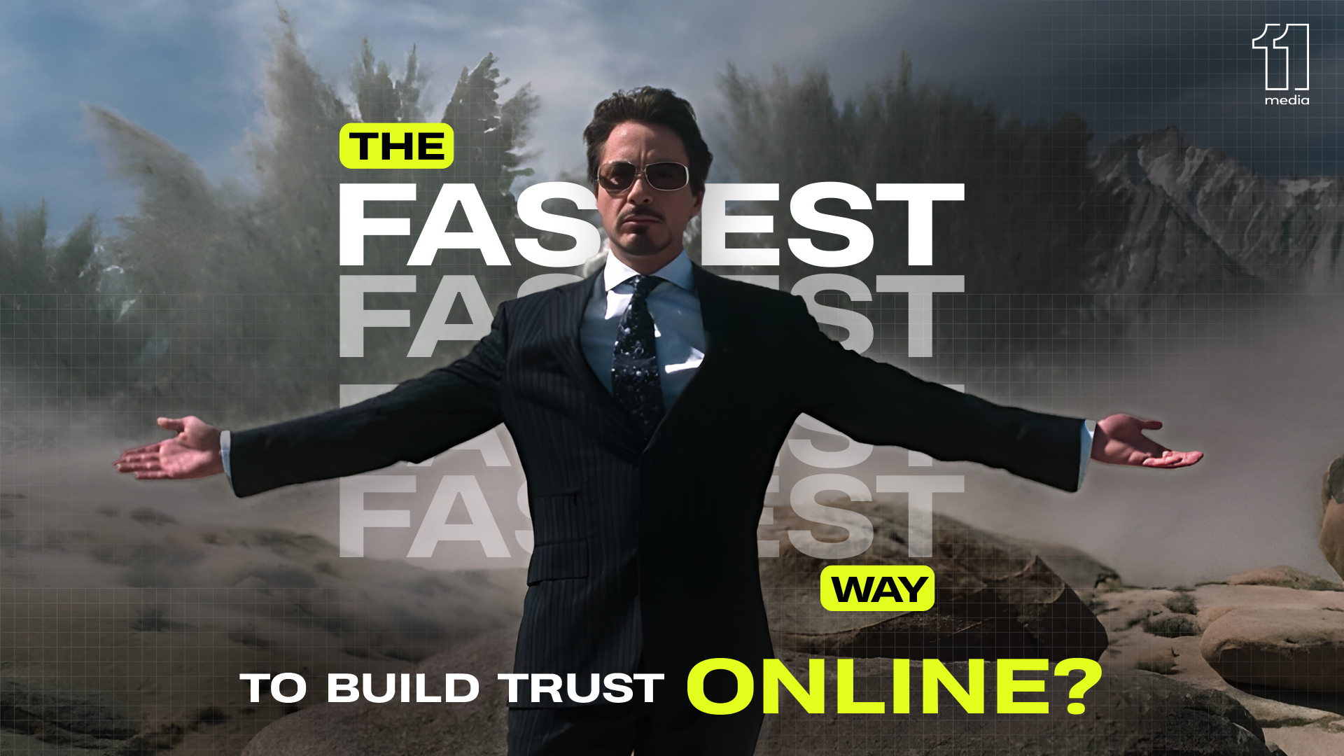 Confident man in a formal suit standing with open arms, symbolizing authority, clarity, and trust in online branding.